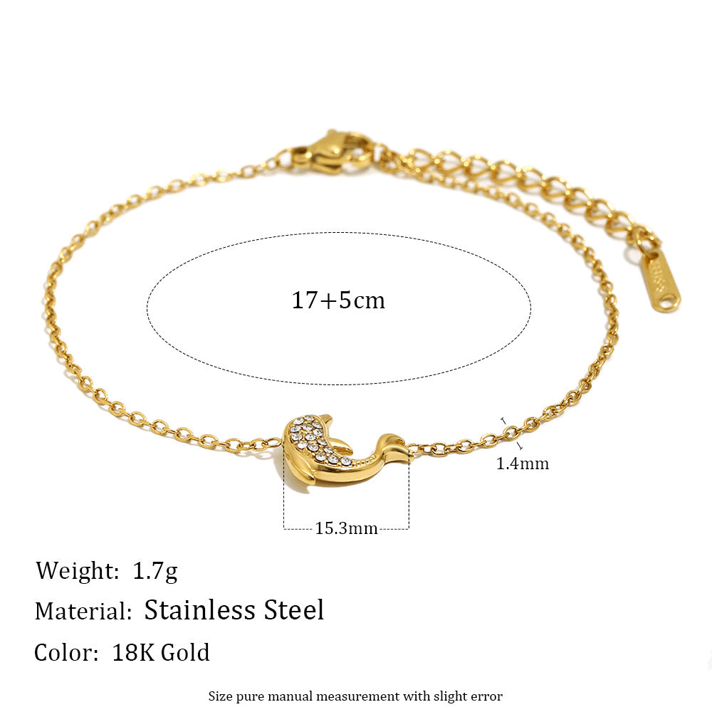 Minimalist 18K Gold Plated Geometric Stainless Steel Bracelet with Rhinestone for Women