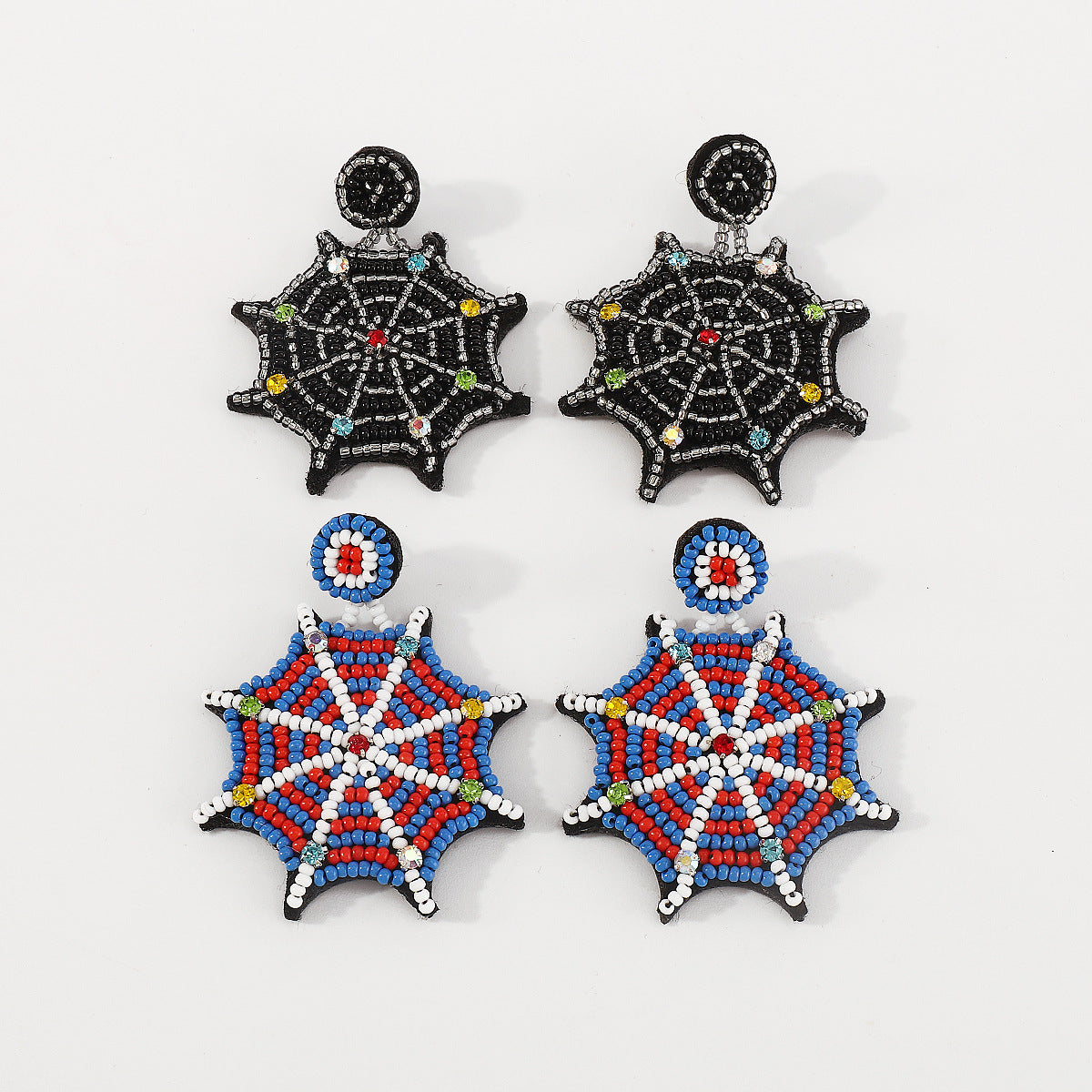 Pendientes góticos oscuros, geométricos, de telaraña, con diamantes de imitación y cuentas, hechos a mano para mujer