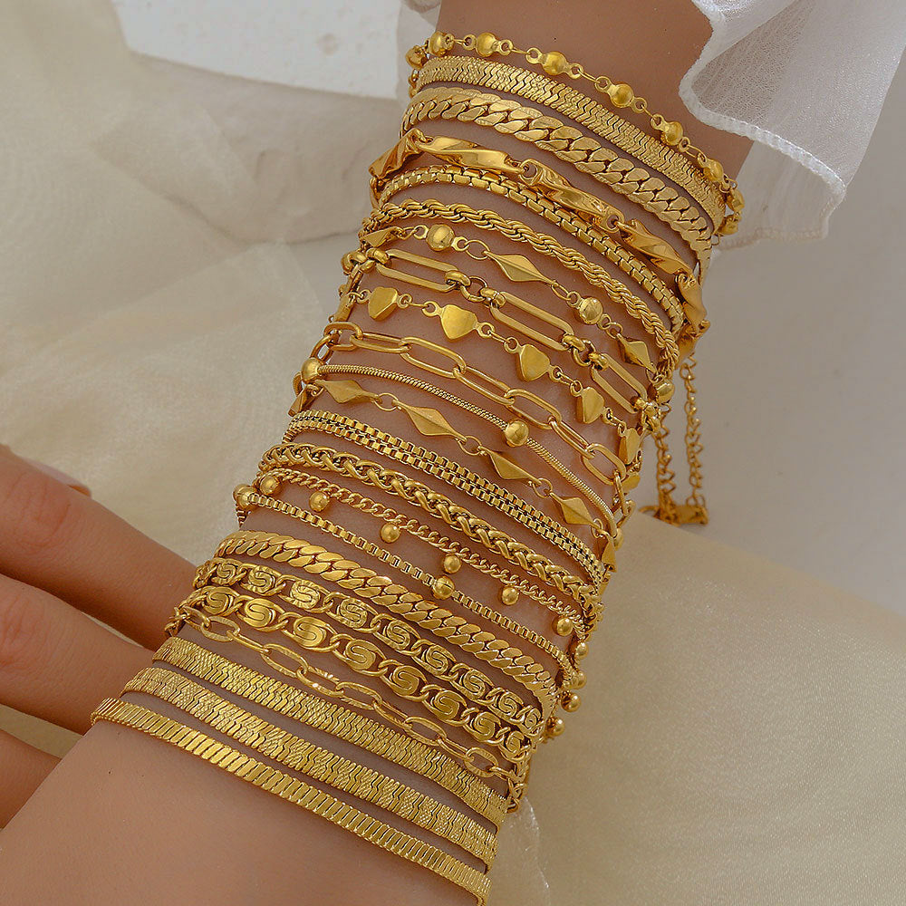Set di bracciali multistrato minimalisti in acciaio inossidabile con placcatura sottovuoto, da indossare tutti i giorni