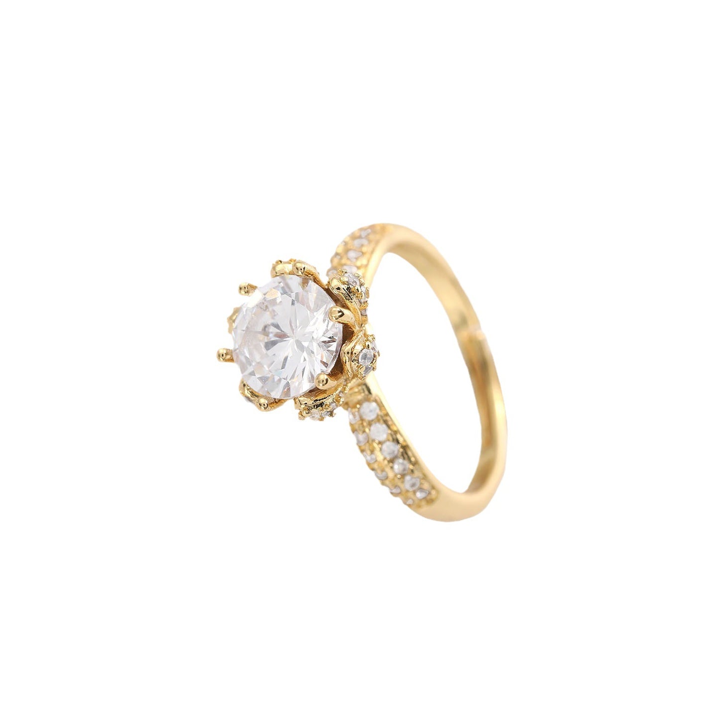 Trendy 18K Gold Plated Brass Ring with Cubic Zirconia U-Shape Pink White Stone Women Jewelry