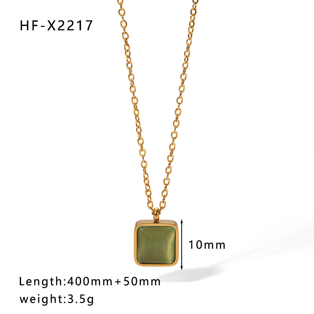 Minimalist Cat Eye Stone Zircon Pearl Smiley Face Necklace for Women in Titanium Steel with Plating Finish