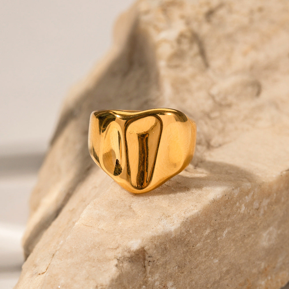Minimalist Geometric Hammered Stainless Steel Ring with 18K Gold Plating for Women