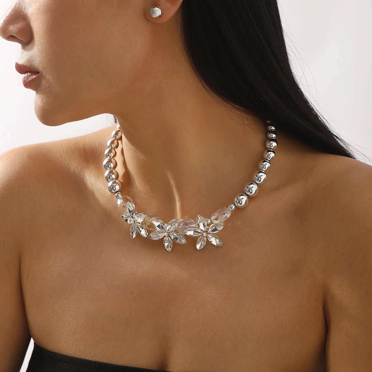 Elegant Camellia-Shaped Choker Jewelry Set with Rhinestone Inlay and Enamel Finish for Women