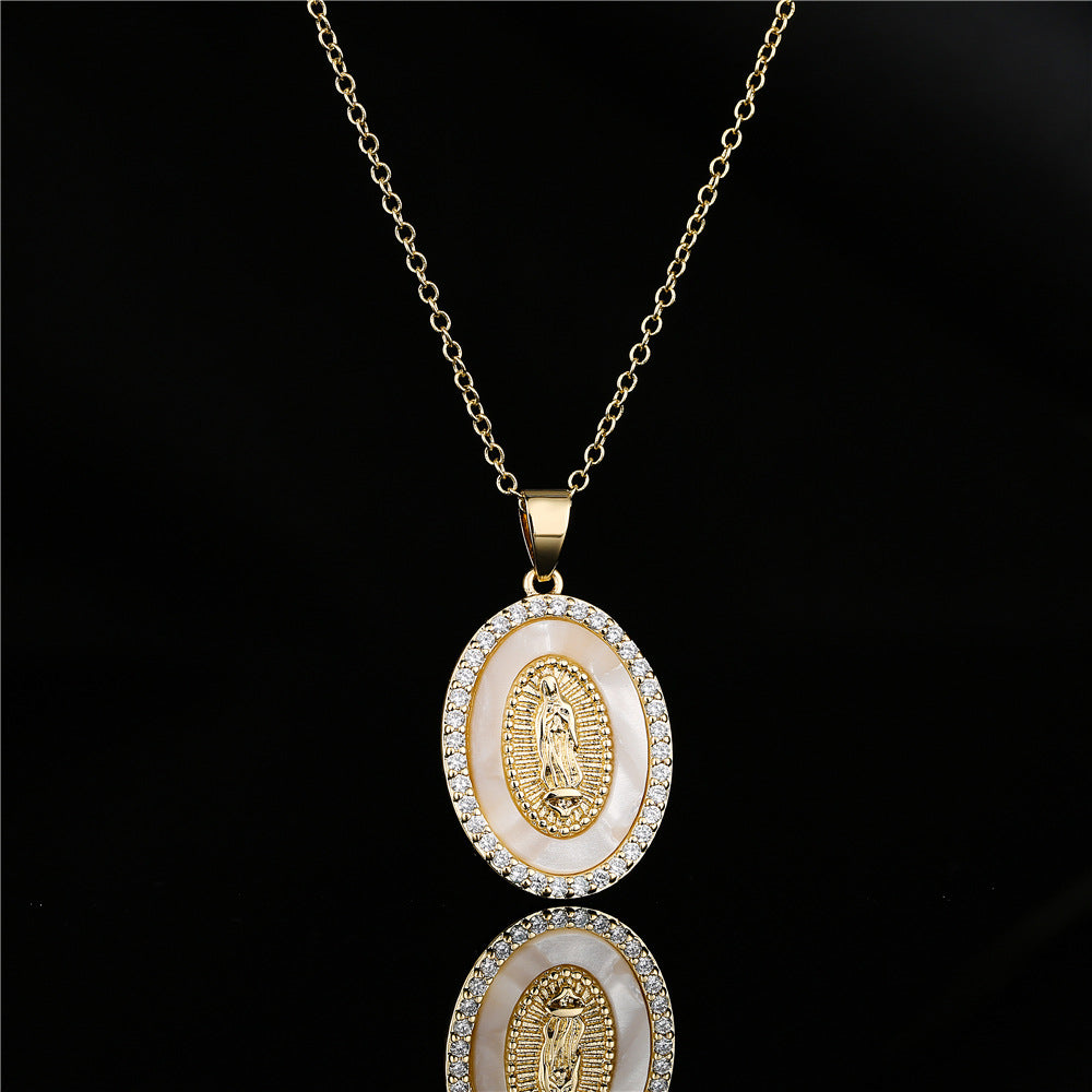 Religious Style Geometric Pendant Necklace for Women with Copper Base Plated in 18K Gold and Micro-Paved Zirconia