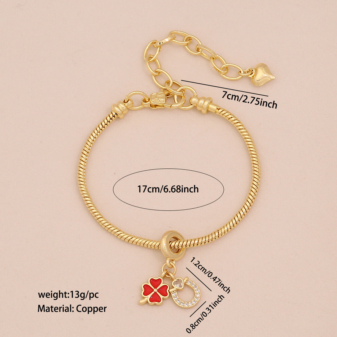 Sweet Floral Heart Brass Inlay Charm Bar for Women