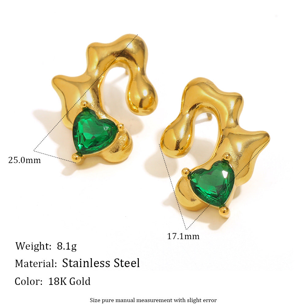 Irregular Heart-Shaped Stainless Steel Earrings with 18K Gold Plating for Women, Fashionable and Stylish Statement Jewelry
