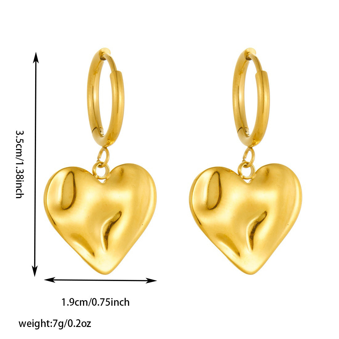 Minimalist Irregular Textured Heart Stainless Steel Gold Plated Round Earrings
