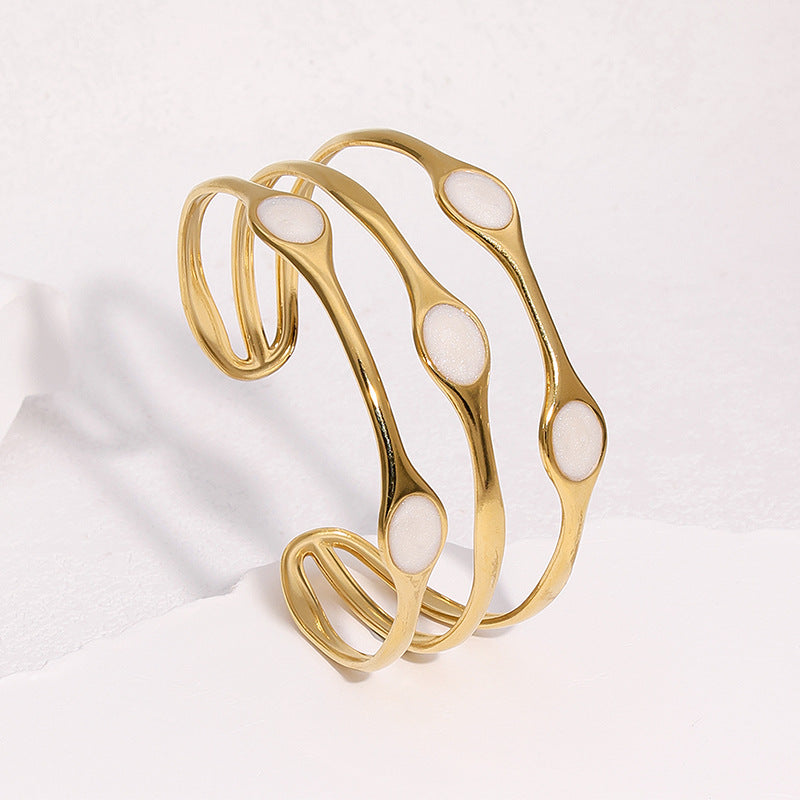 Bracciale Minimalista Geometrico in Acciaio Inossidabile con Placcatura in Oro 18K e Finitura Smaltata da Donna