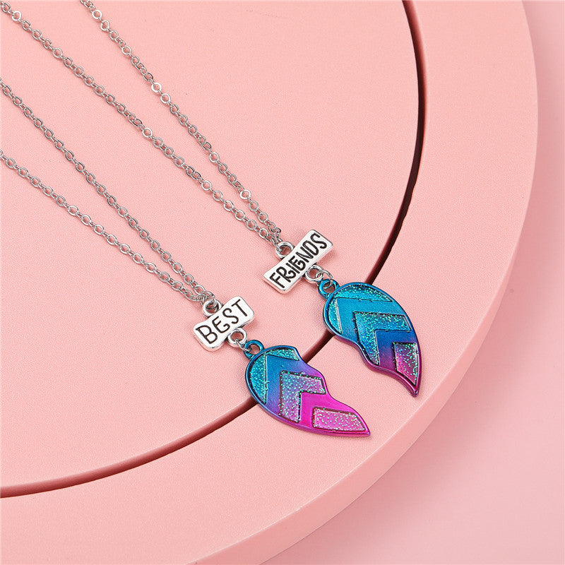 Collana in lega a forma di cuore in stile cartone animato per bambini con smalto, ciondolo per amicizia BFF