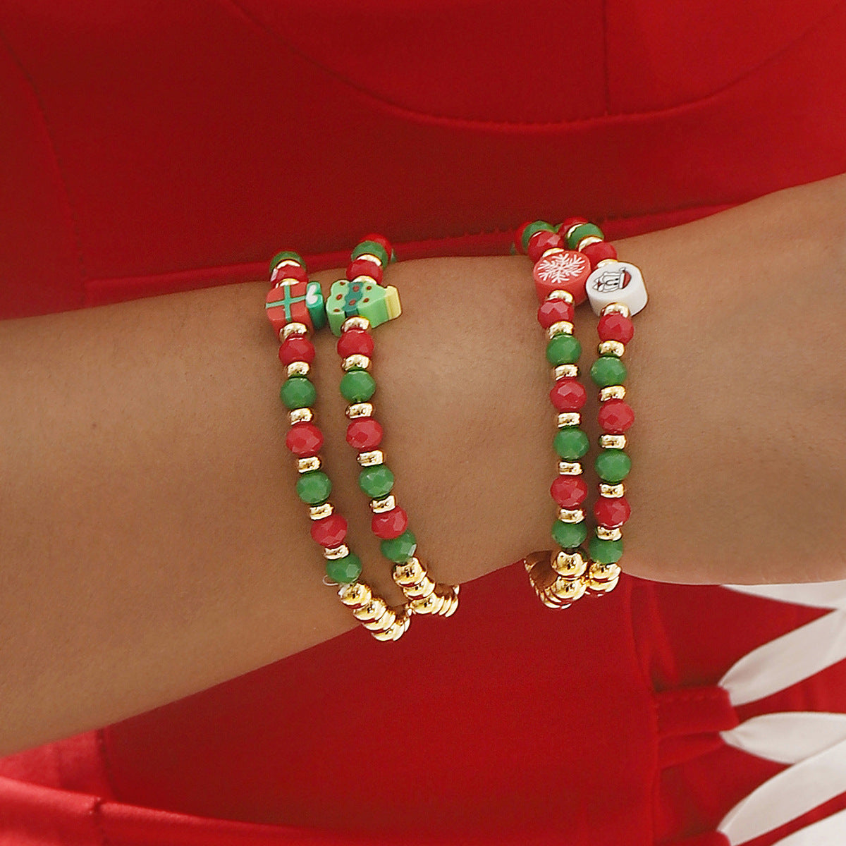 Set bracciale con fiocco di neve geometrico minimalista con perline di cristallo e inserti in plastica, ideale come regalo di Natale