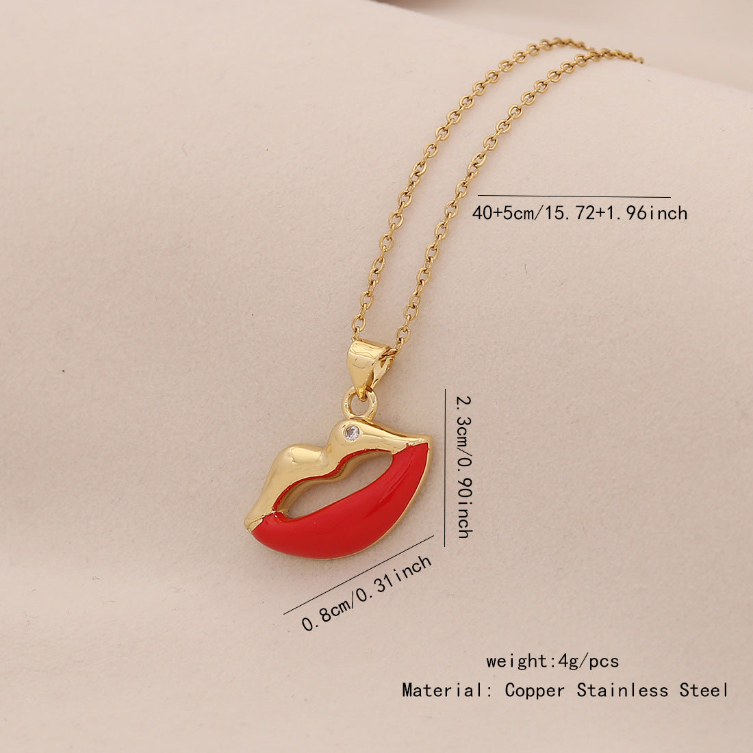 Collar con colgante de labios y chile rojo con forma de fruta linda en acero inoxidable con acabado esmaltado para mujer