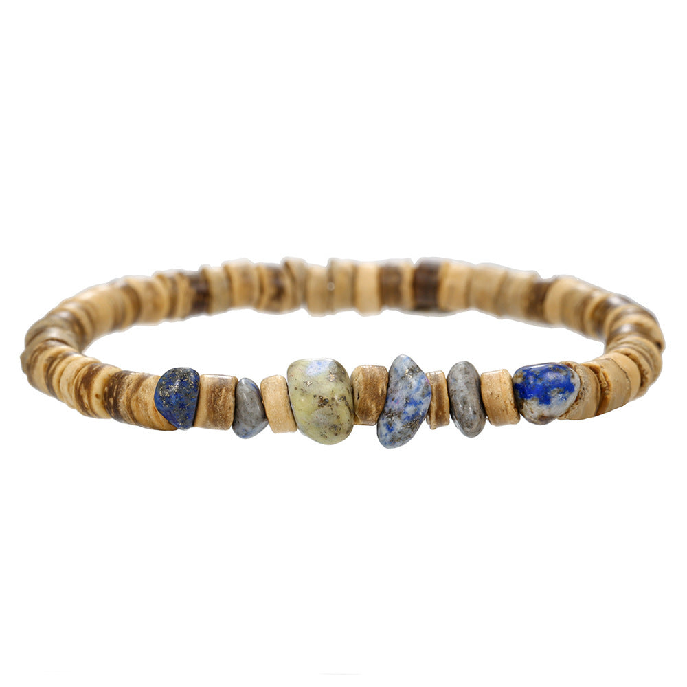 Bohemian Geometric Wood Turquoise Chip Beaded Bracelet Charm Bar Unisex