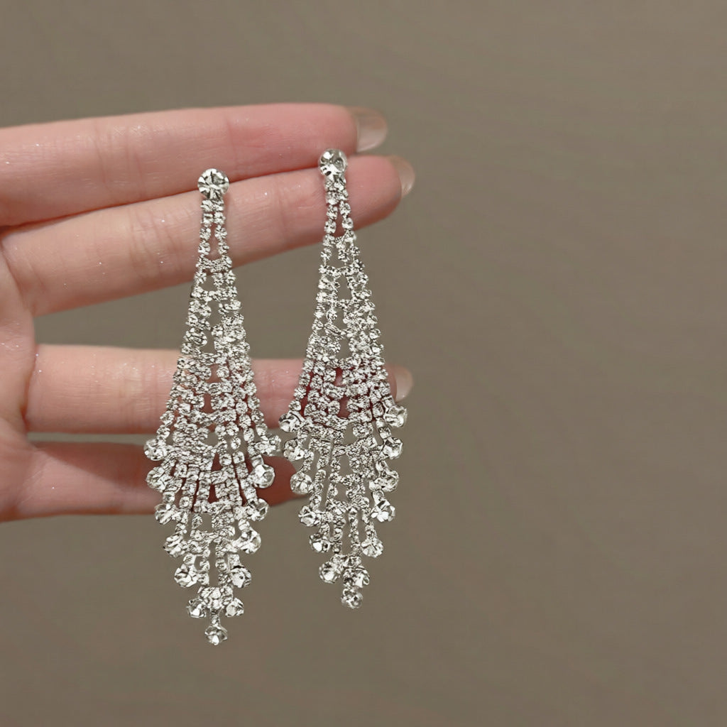 Orecchini Pendenti Geometrici Minimalisti con Strass da Donna in Rame con Perno in Acciaio
