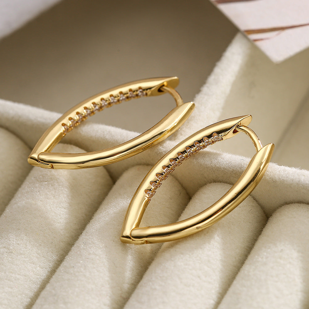 Orecchini vintage geometrici da donna in ottone con placcatura in oro vero e intarsi in zircone