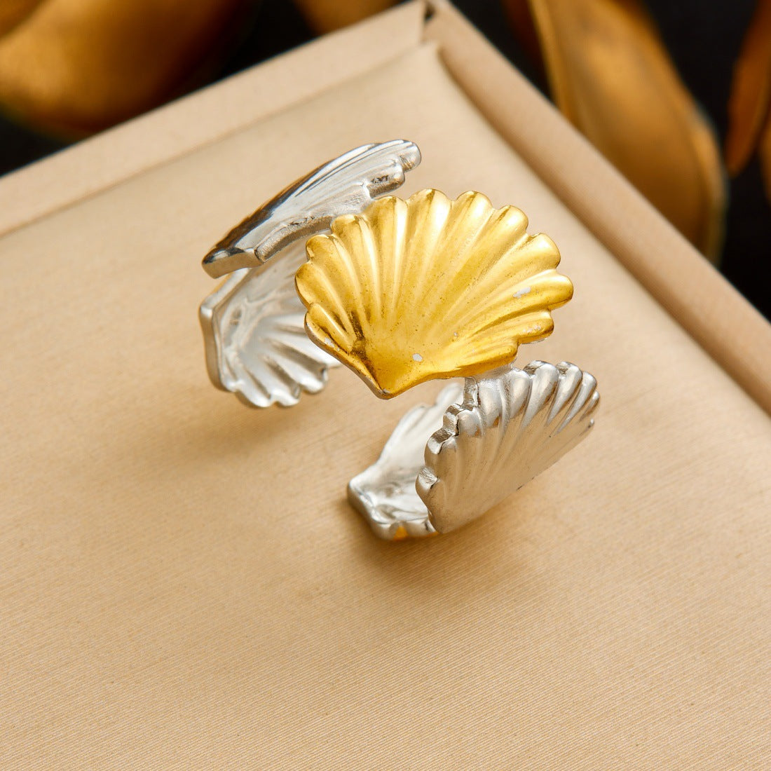 Trendy Gold Plated Floral Bow Stainless Steel Open Ring