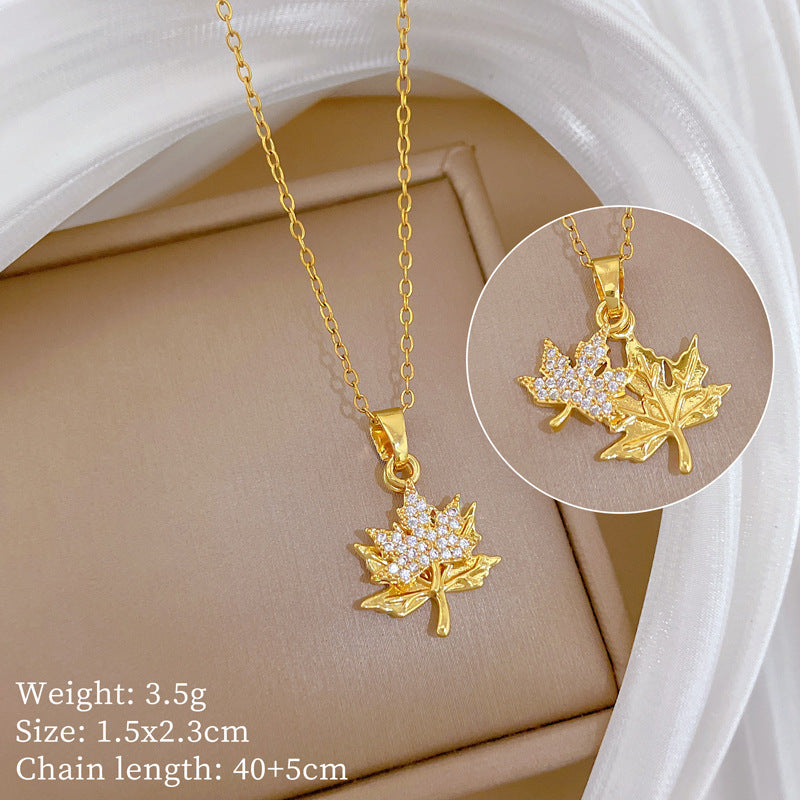 Sweet Luxury Full Rhinestone Plant Titanium Steel Necklace for Unisex