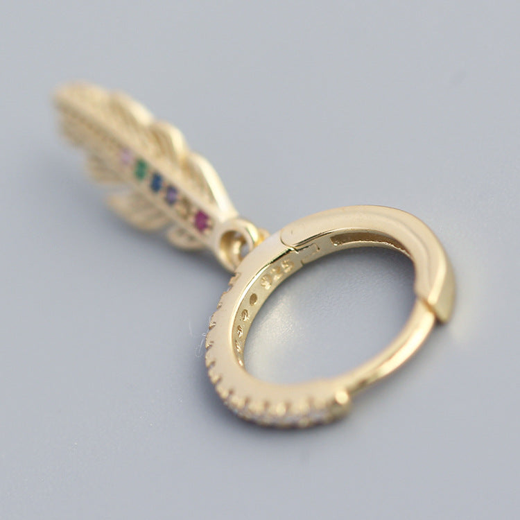 Eleganti Orecchini a Cerchio in Argento Sterling 925 a Forma di Piuma con Zirconi Cubici Colorati