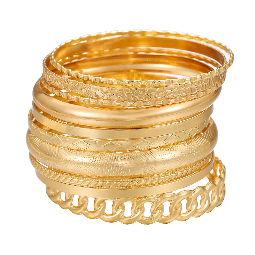 Punk Geometric Round Plated Iron Openwork Mesh Arm Cuff Set for Women