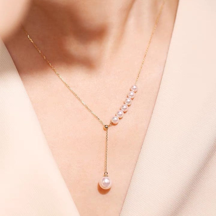 Minimalist Mermaid Tear Pearl Pendant Necklace for Women Titanium Steel Y-Shape Clavicle Chain with Electroplated Finish