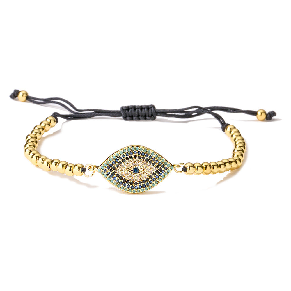 Minimalist Geometric Evil Eye Bracelet for Women in Copper with 18K Gold Plating and Zircon Inlay