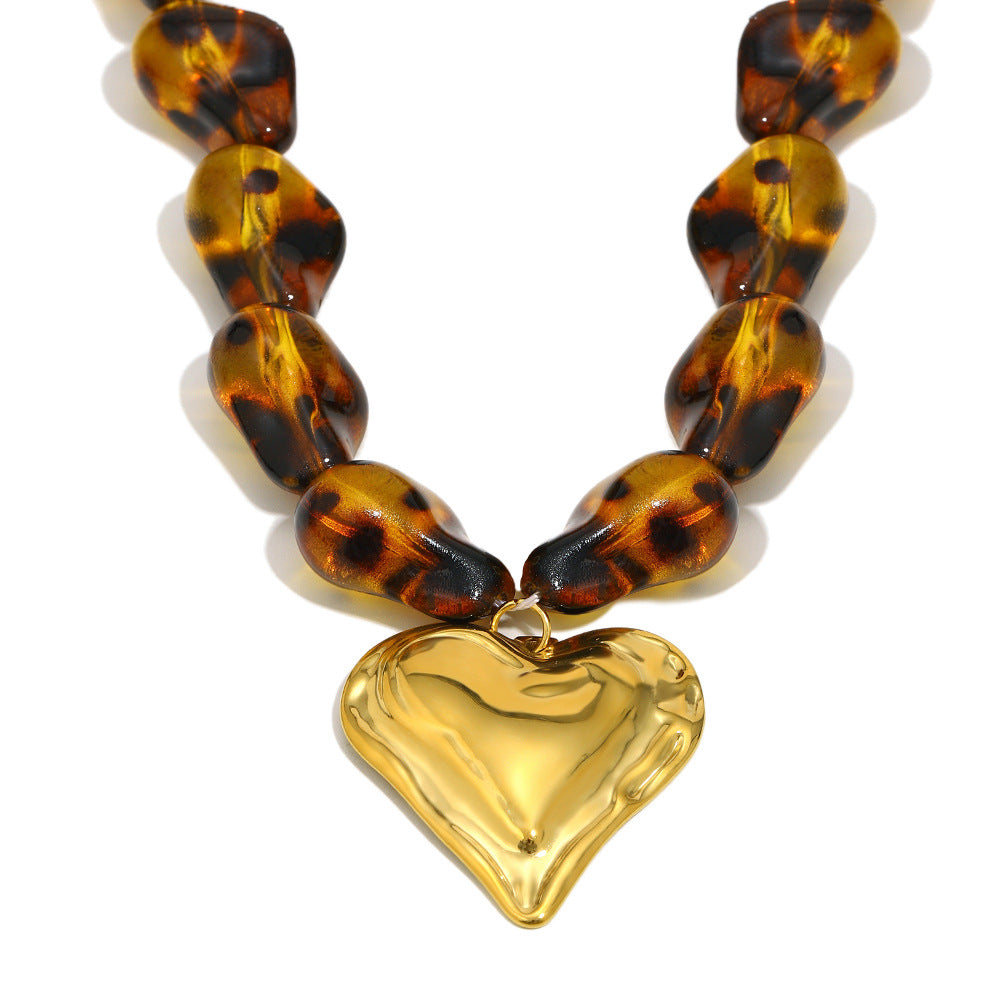 Minimalist Luxury 18K Gold Plated Heart Geometric Stainless Steel Acrylic Necklace for Women