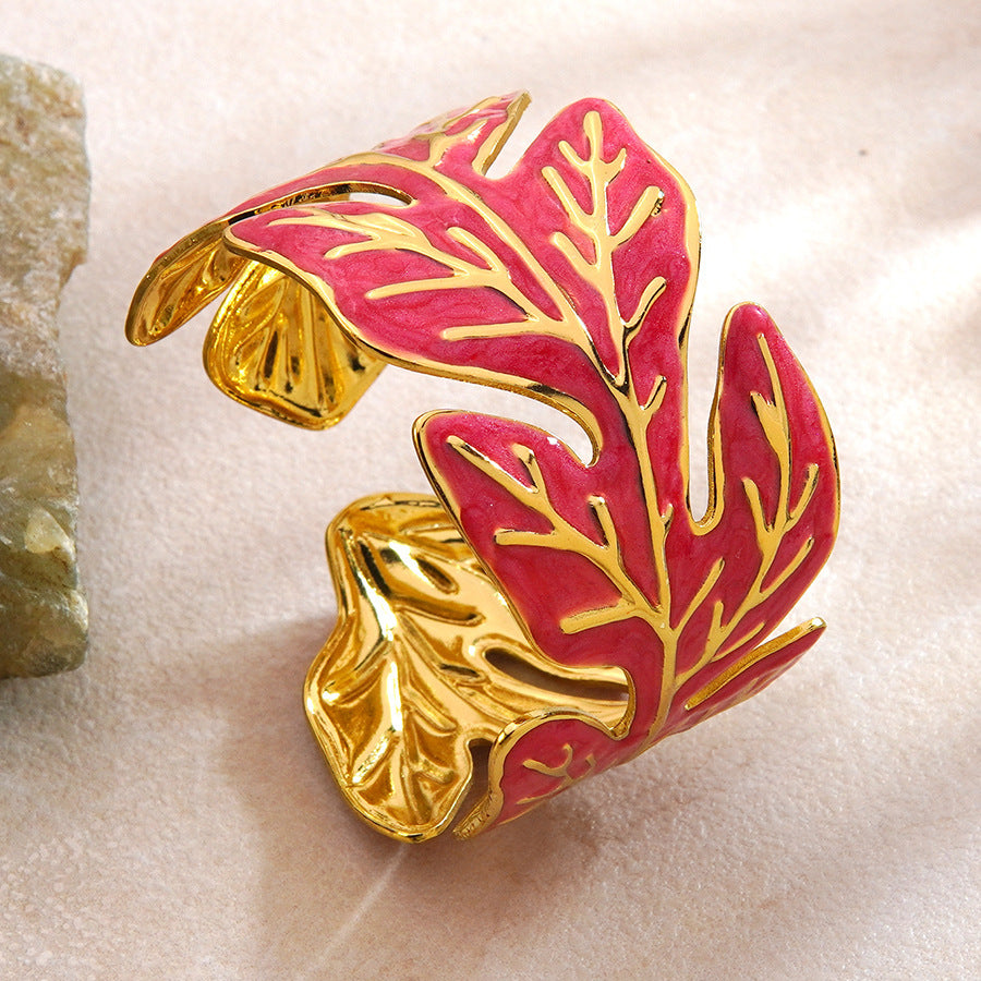 Minimalist Drip Oil Plant Shape Stainless Steel Bracelet