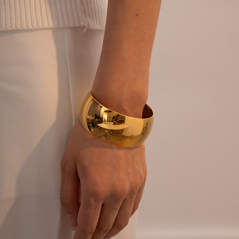 Bracciale rigido geometrico in acciaio inossidabile placcato oro