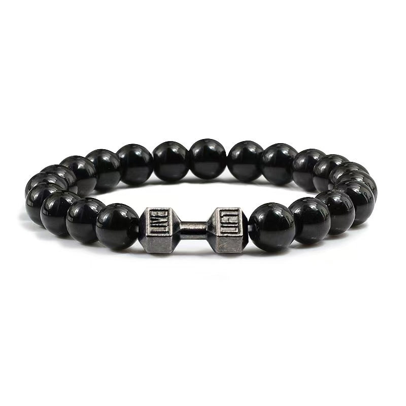 Fashion Matte Plated Alloy Beaded Bracelet Unisex Elastic Yoga Energy Bangle