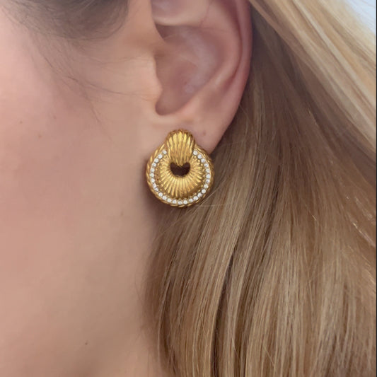 Orecchini a perno geometrici in acciaio inossidabile placcati oro 18 carati con strass da donna