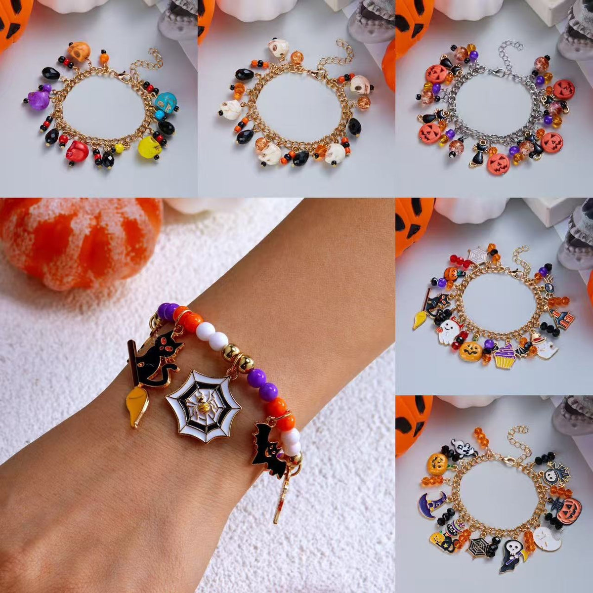 Gothic Drip Oil Plated Alloy Charm Bracelet with Cartoon Halloween Pendants for Unisex Party Jewelry