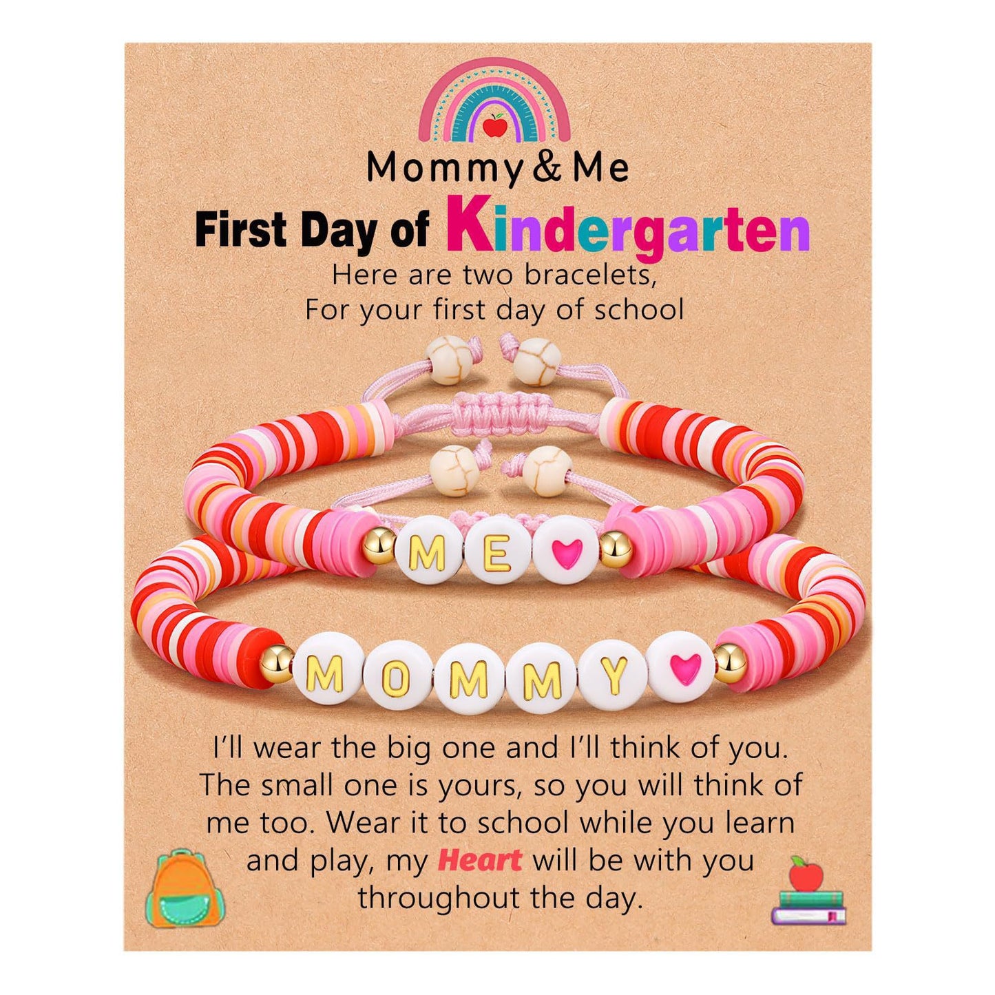 Sweet Geometric Heart Letter Resin Bracelet Set for Kids First Day of School Gift