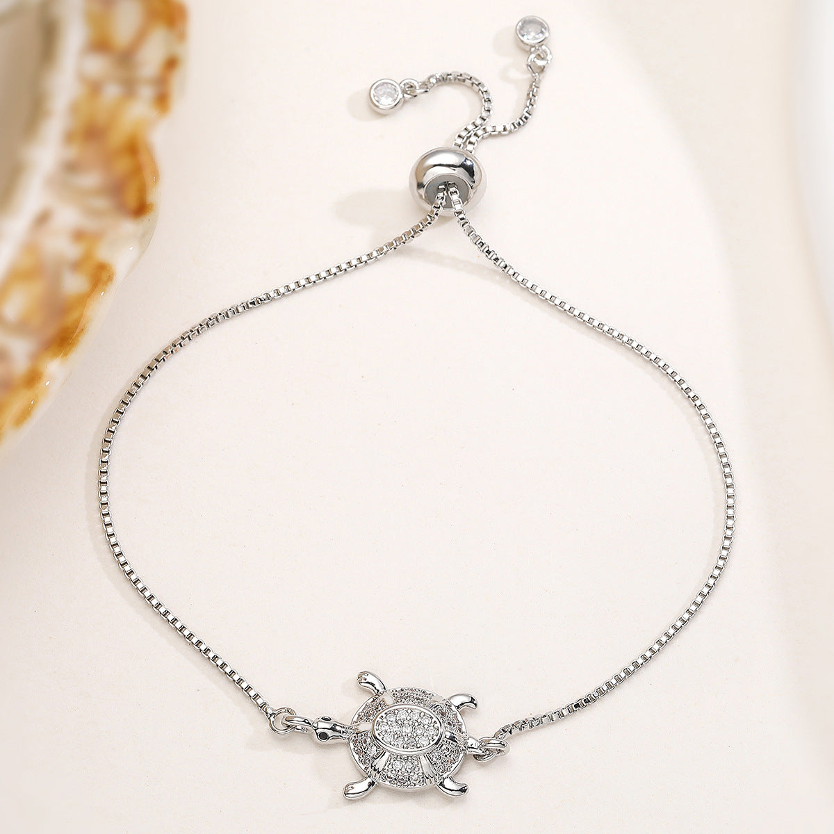 Minimalist Luxury 18K Gold Plated Brass Micro-Inlaid Cubic Zirconia Turtle Bracelet for Women