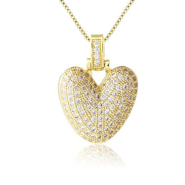 14K Gold Plated Brass Letter Pendant Necklace with Cubic Zirconia Inlay Box Chain for Women