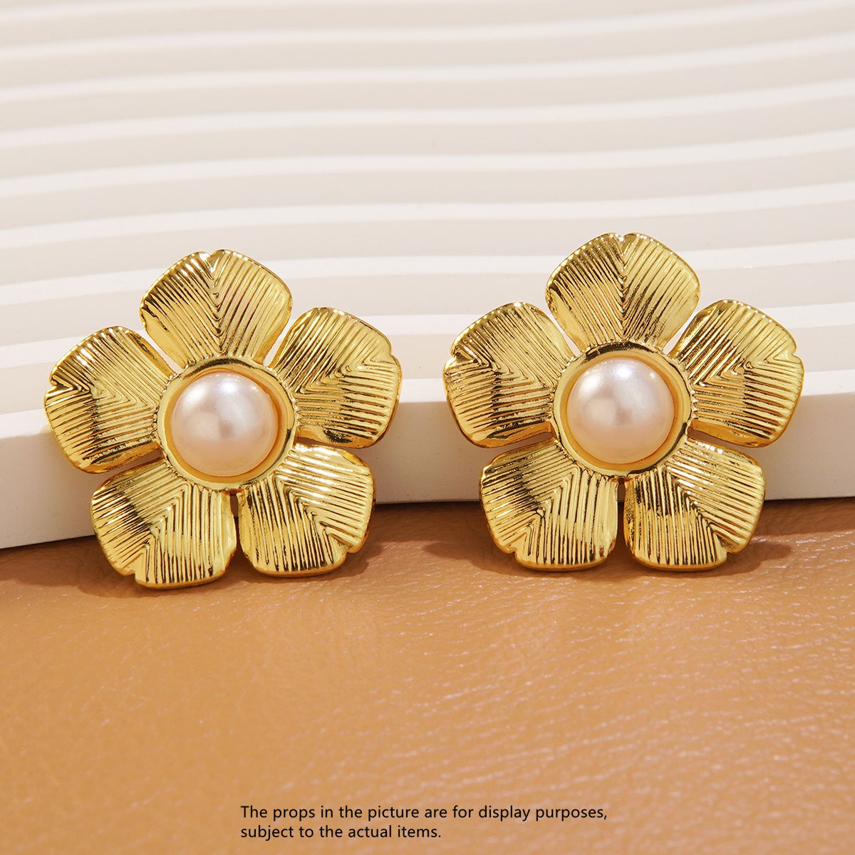 Statement Gold Plated Stainless Steel Floral Stud Earrings with Resin Turquoise Inlay
