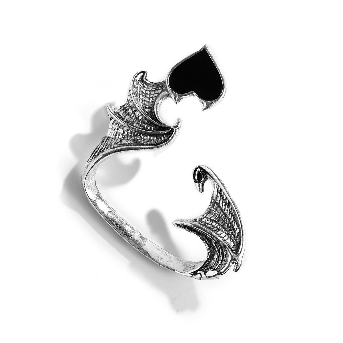 Dark Academia Heart-Shaped Alloy Stud Earrings with Wing Motif and Polished Plated Finish for Women
