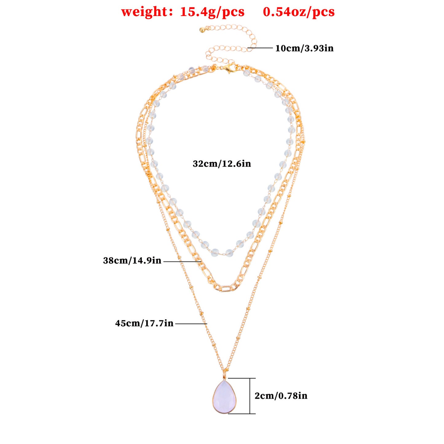Geometric Mother-of-Pearl Pendant Necklace with Alloy Chain, Electroplated Finish, Adjustable Triple Strand Design