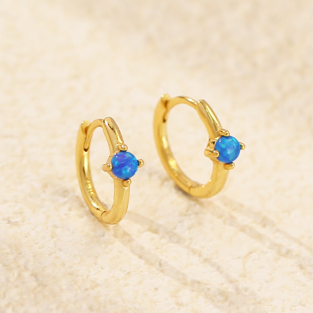 Pendientes minimalistas de plata de ley S925 con incrustaciones de ópalo y diseño geométrico para mujer