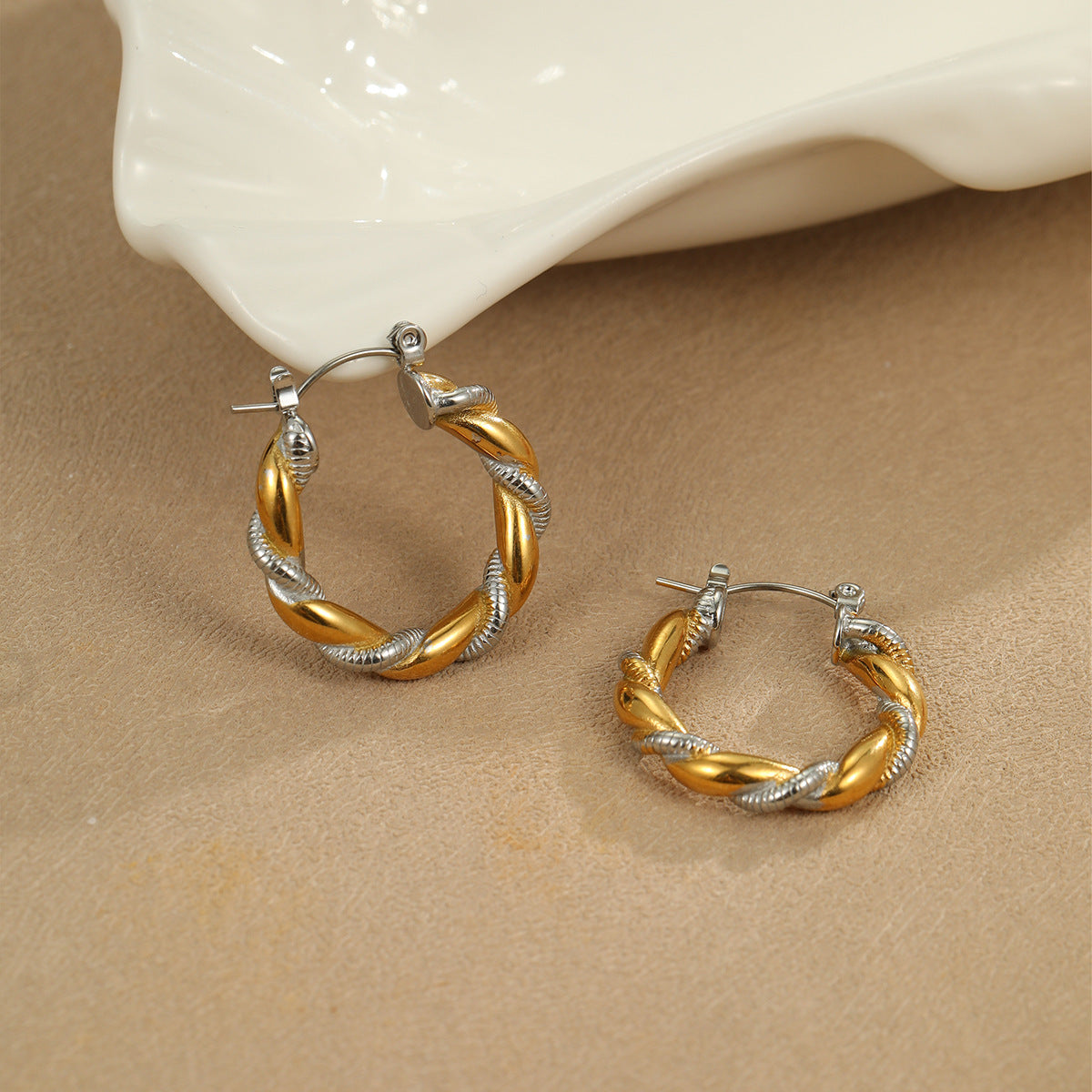 Pendientes de Acero Inoxidable con Bloques de Color de Moda con Baño de Oro de 18K para Mujer