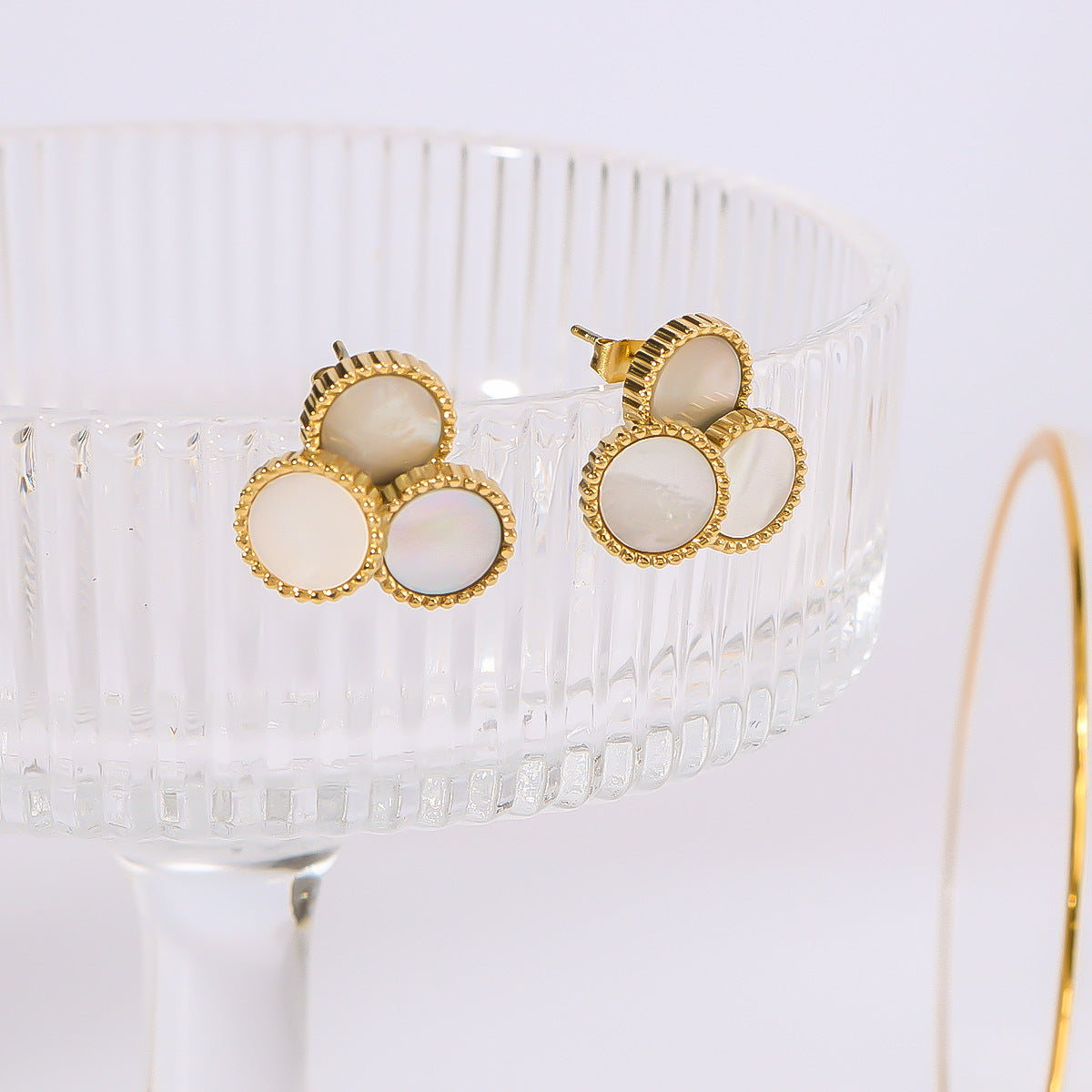 Minimalist Geometric White Abalone Inlaid Stainless Steel Earrings with 18K Vacuum Plating Hypoallergenic Finish