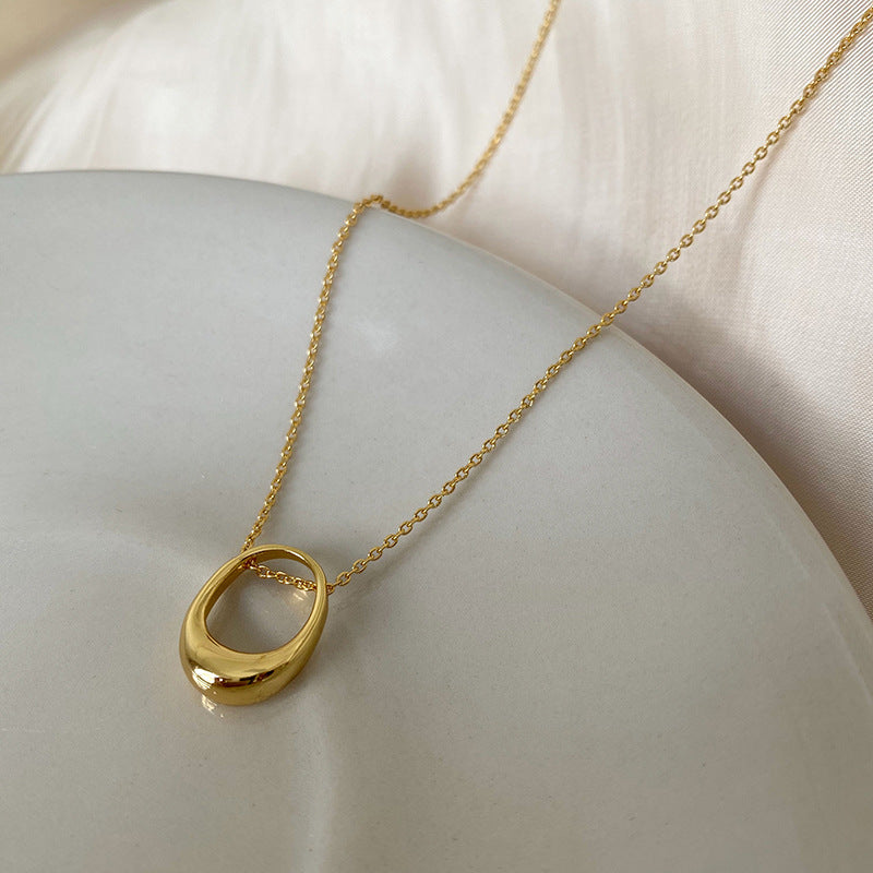 Minimalist Geometric Hollow Circle Pendant Necklace for Women Titanium Steel Plated Clavicle Chain