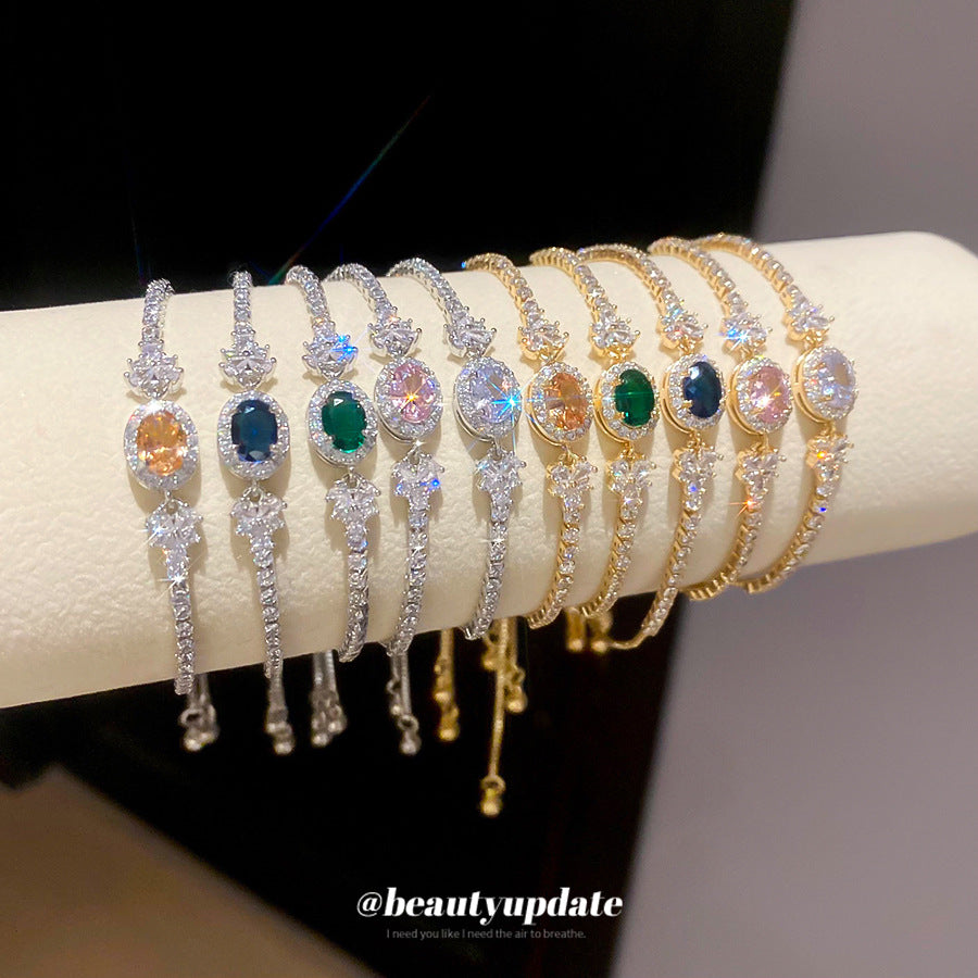 Pulsera de circonita ovalada geométrica de lujo ligero para mujer, pulsera informal minimalista de moda