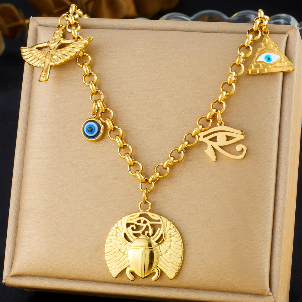 Vintage Elegant Heart Bow Cross Floral Stainless Steel Plated Necklace for Women