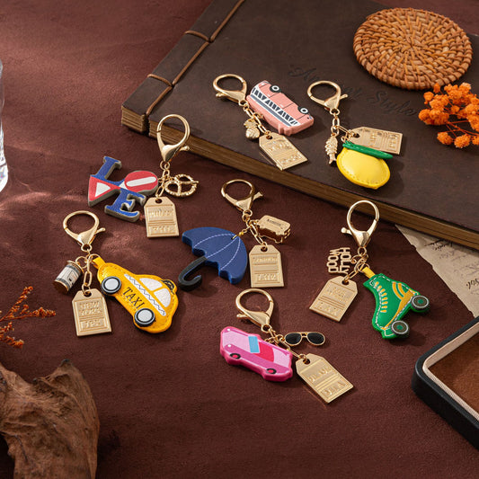 Minimalist Rainbow Plated Alloy Keychain with Pearl Ice Skate Umbrella Charms DIY Charm Bar