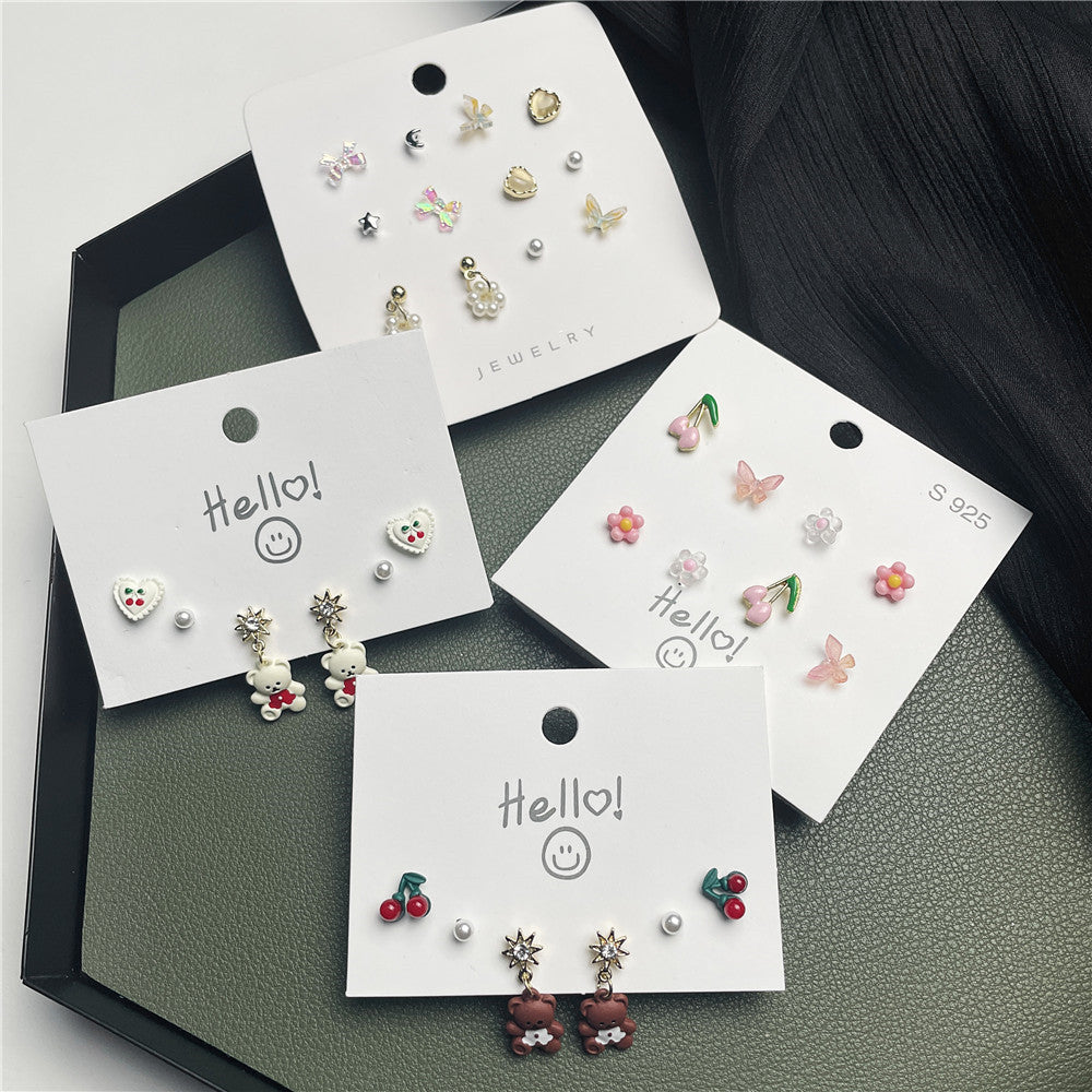 Sweet 925 Sterling Silver Ceramic Drip Oil Heart Fruit Earrings