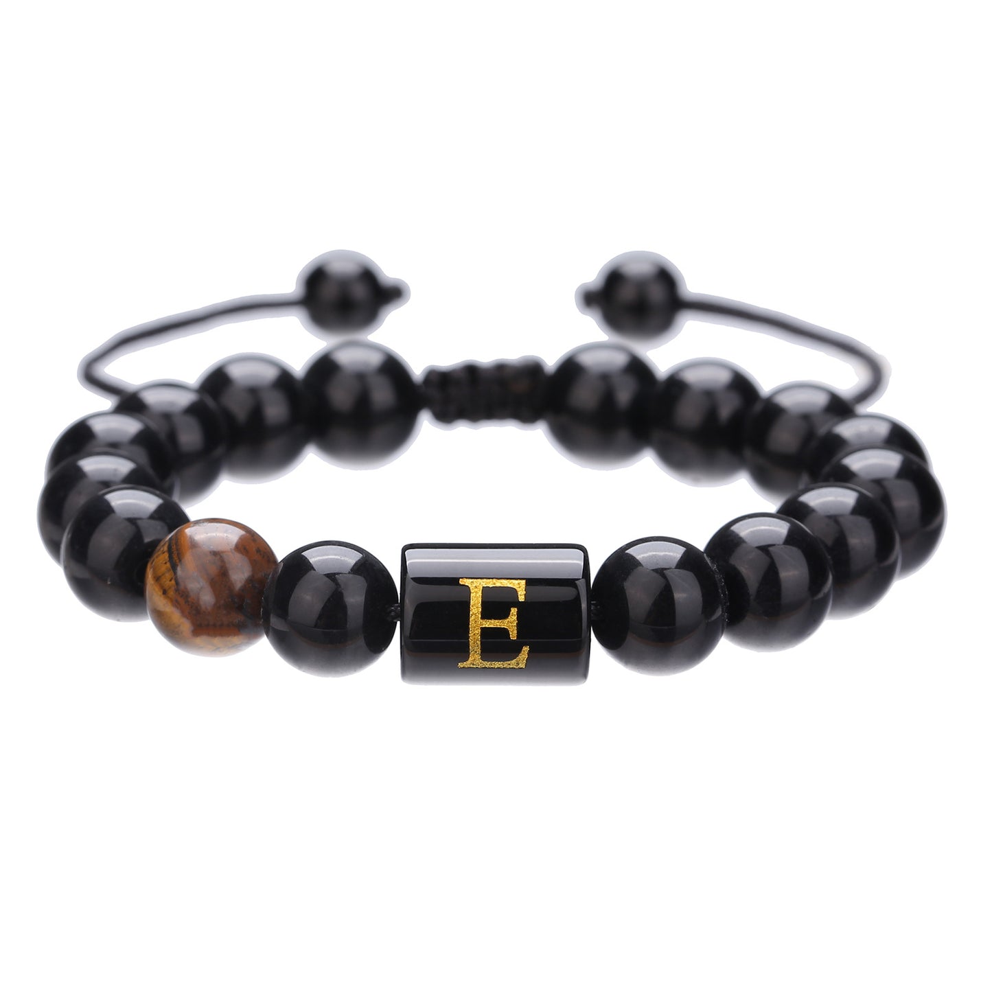 10mm Round Agate Beaded Bracelet with Alphabet Letters Adjustable Unisex