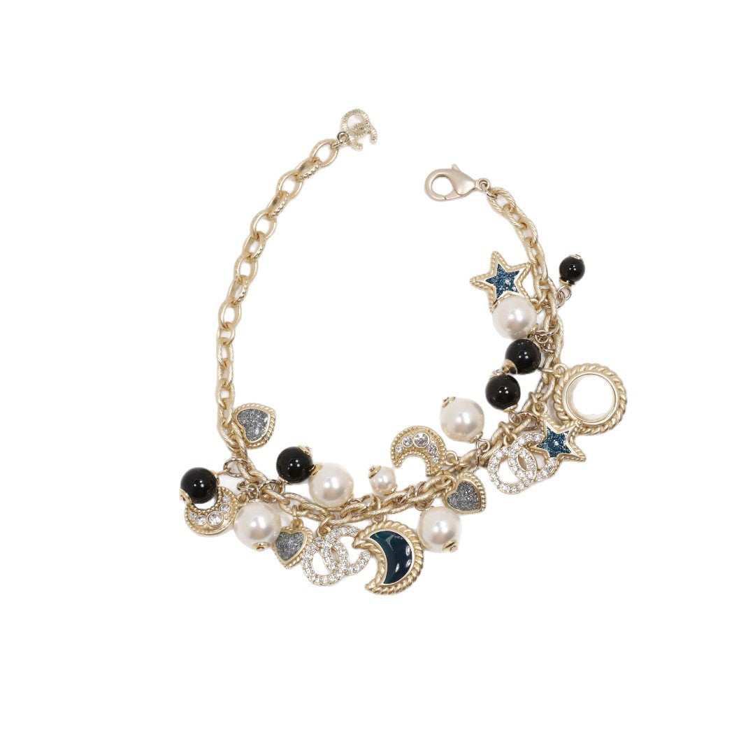 Luxury Elegant Gold Plated Brass Double C Letter Enamel Pearl Bracelet for Women
