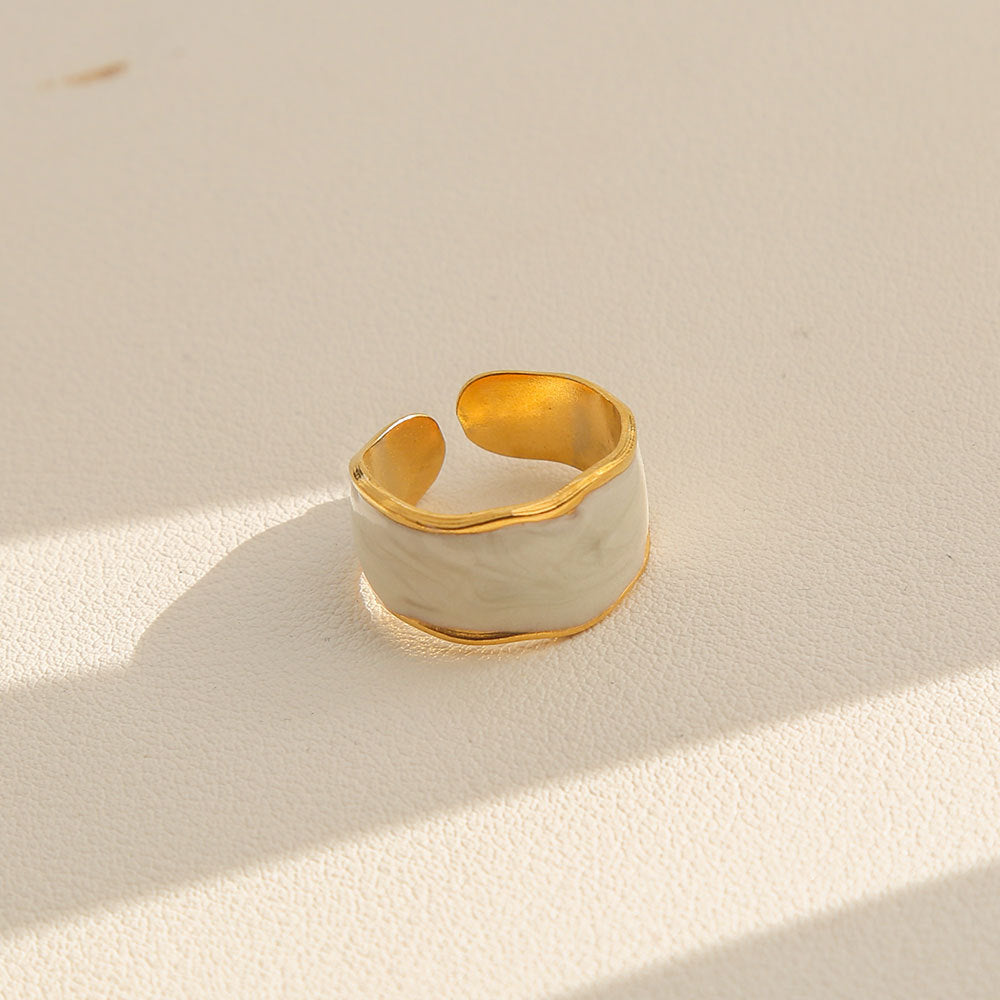 Vintage Instagram Style Adjustable Geometric Stainless Steel Ring with 18K Gold Plating for Women
