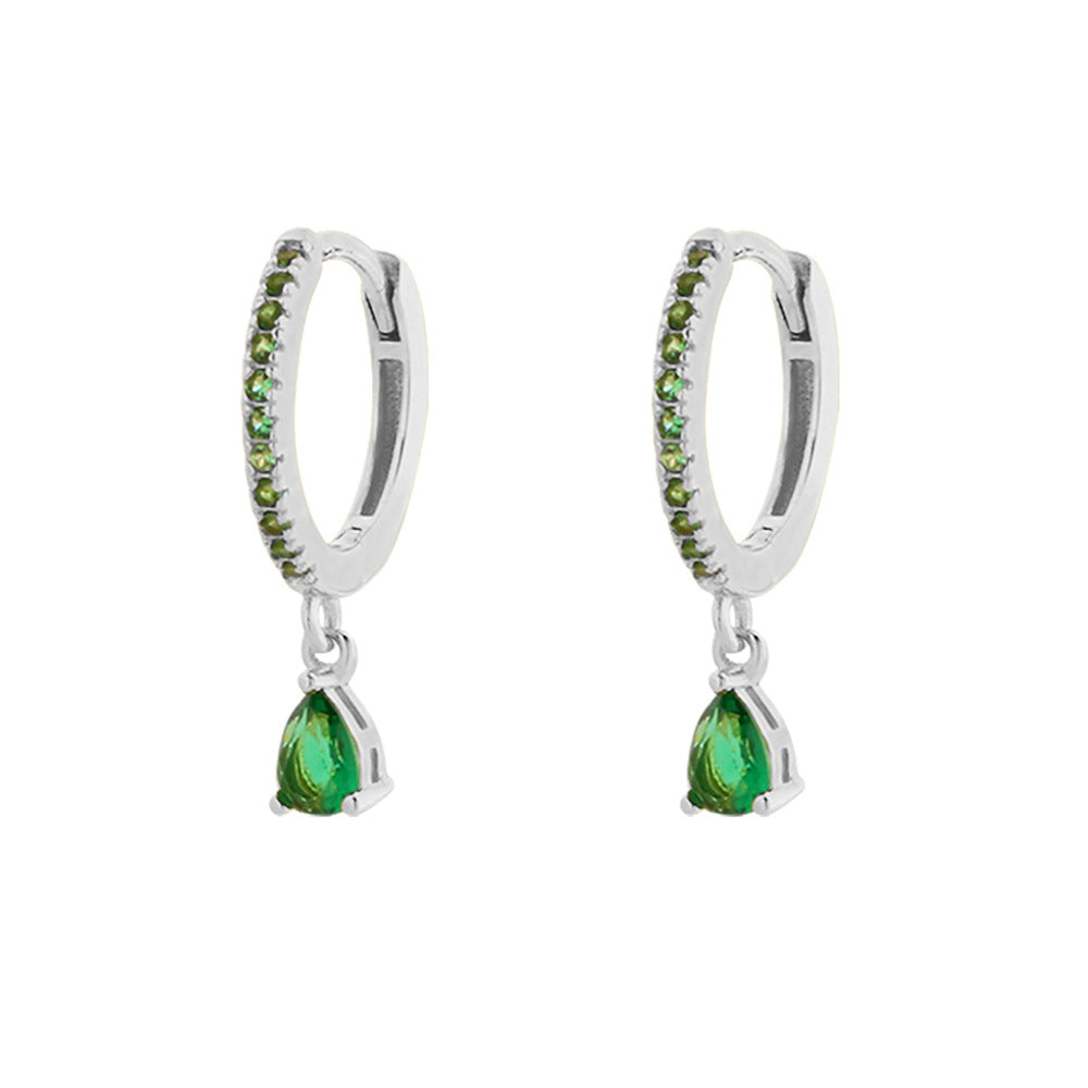 Elegantes Pendientes de Plata de Ley 925 con Forma de Trébol, Esmalte Verde Esmeralda y Detalles de Pedrería para Mujer