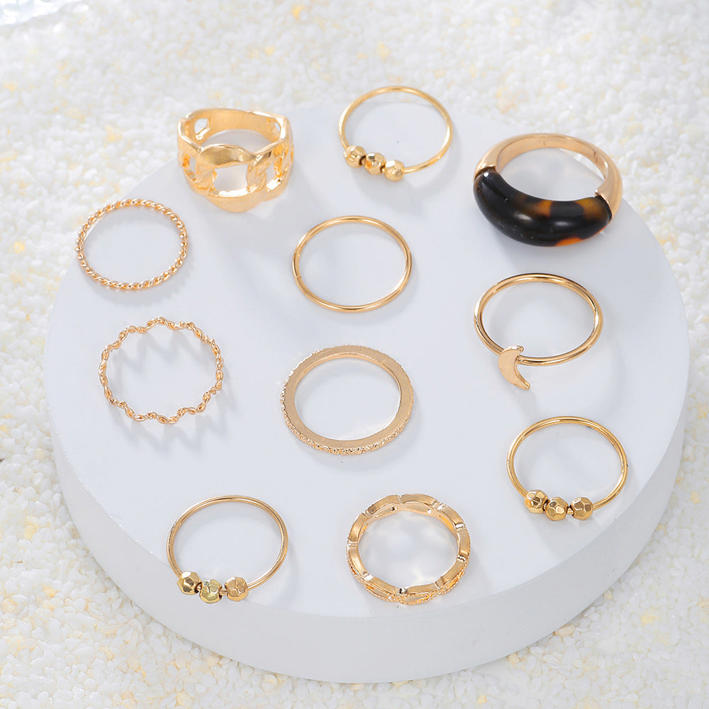 Sweet Minimalist Geometric Alloy Plated Drip Oil Smile Ring Set for Women