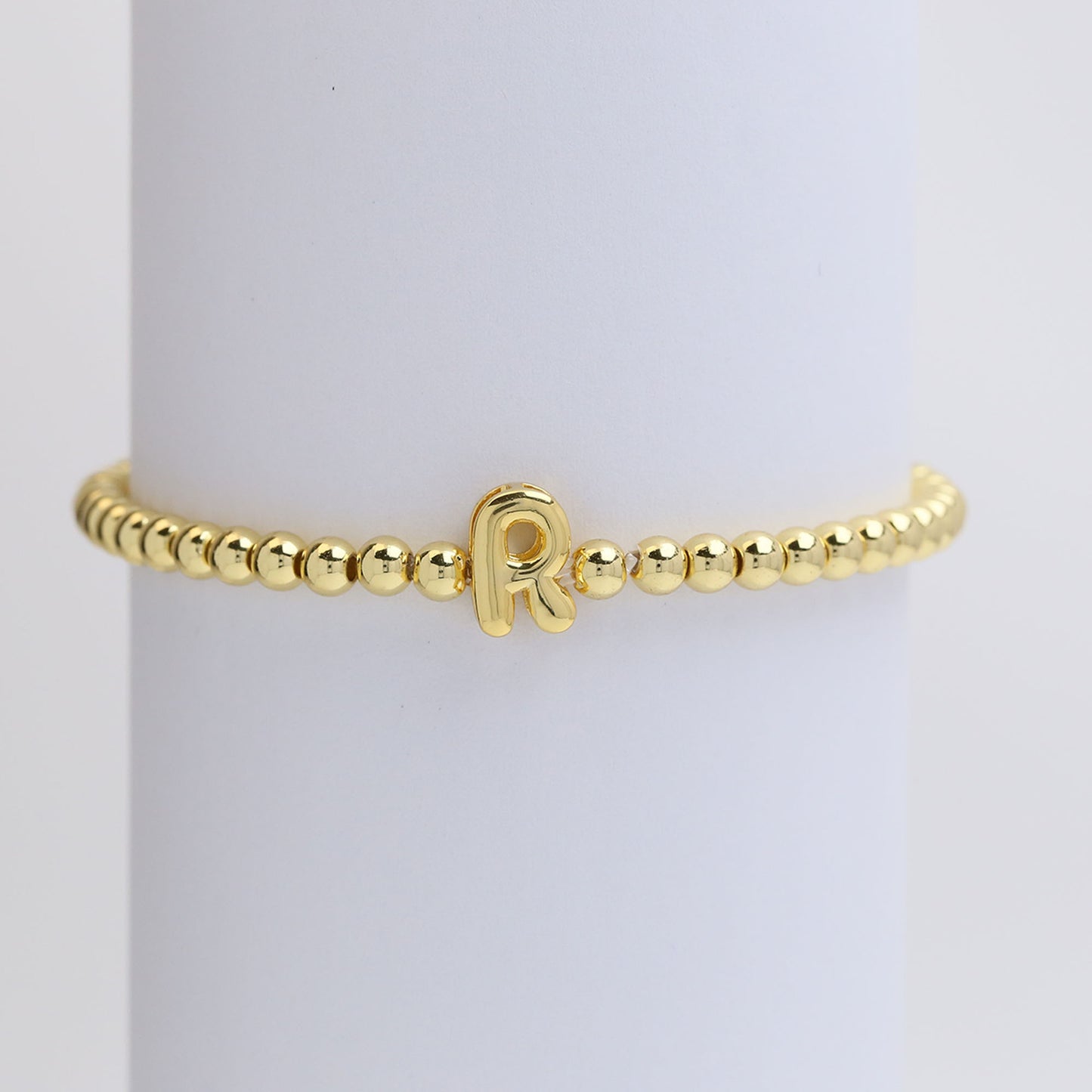 18K Gold Plated Brass Letter Hematite Bead Stretch Bracelet for Women